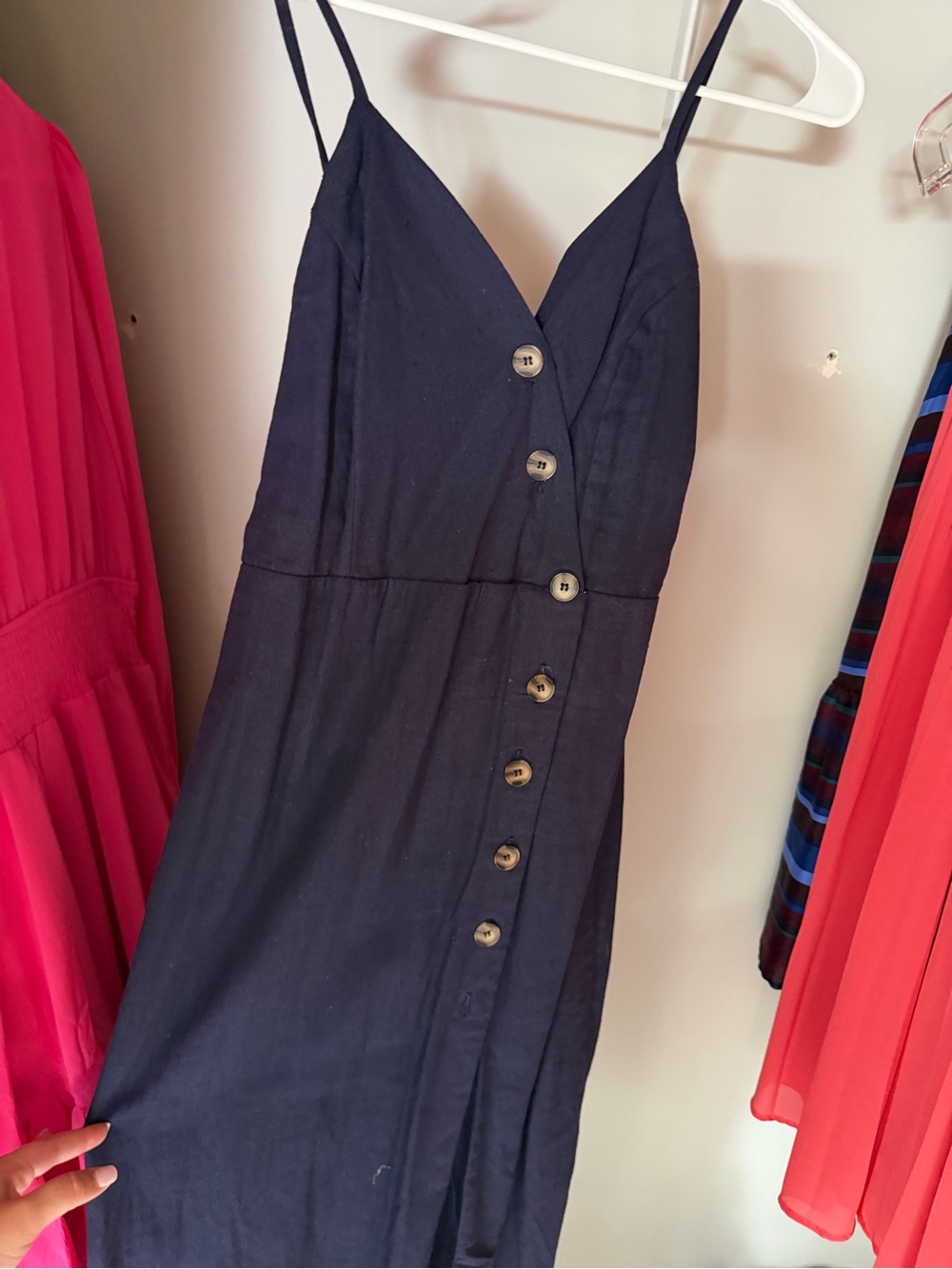 URBAN Romantics Navy Button-Front Spaghetti Strap Midi Dress